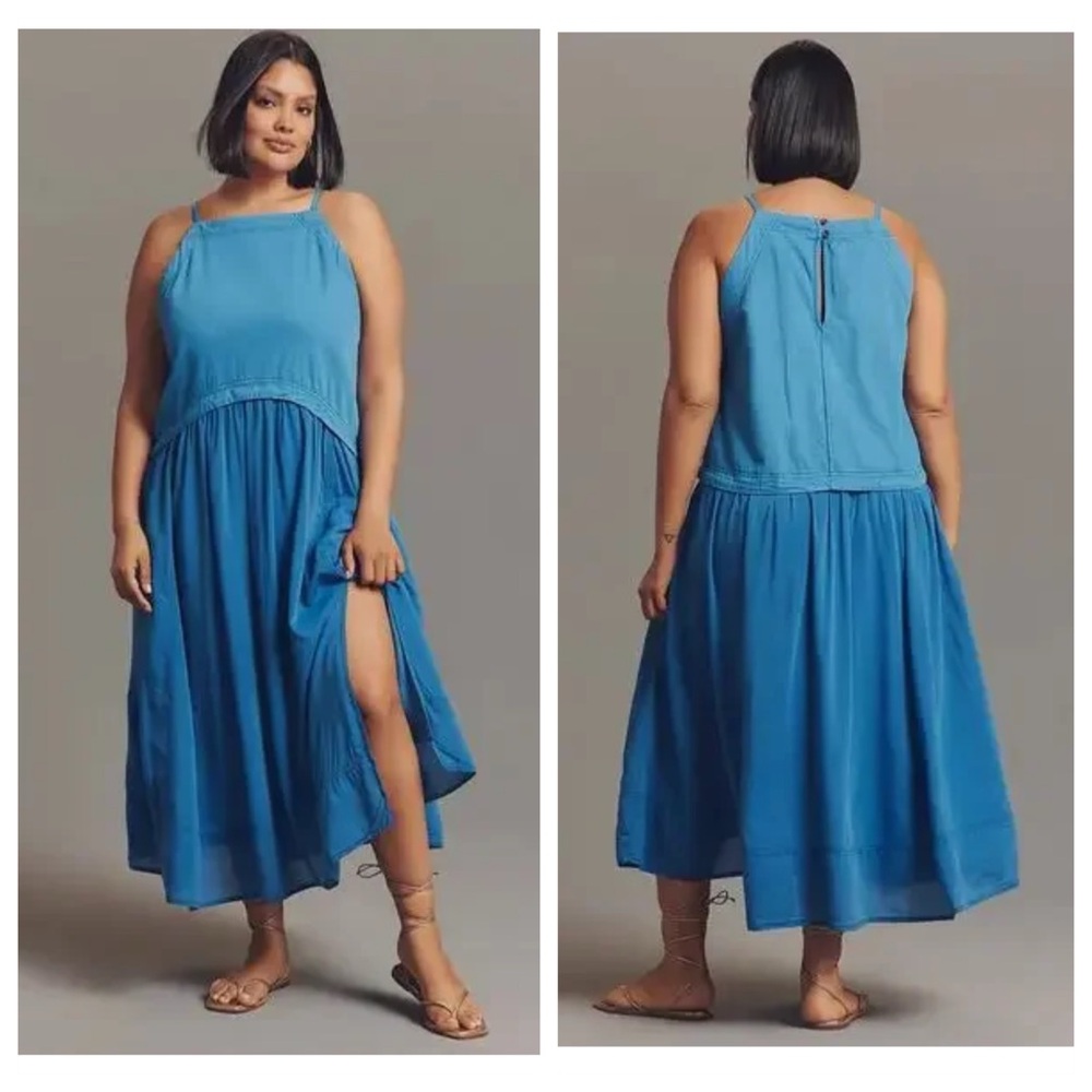Anthropologie Vibrant Blue Halter Midi Dress